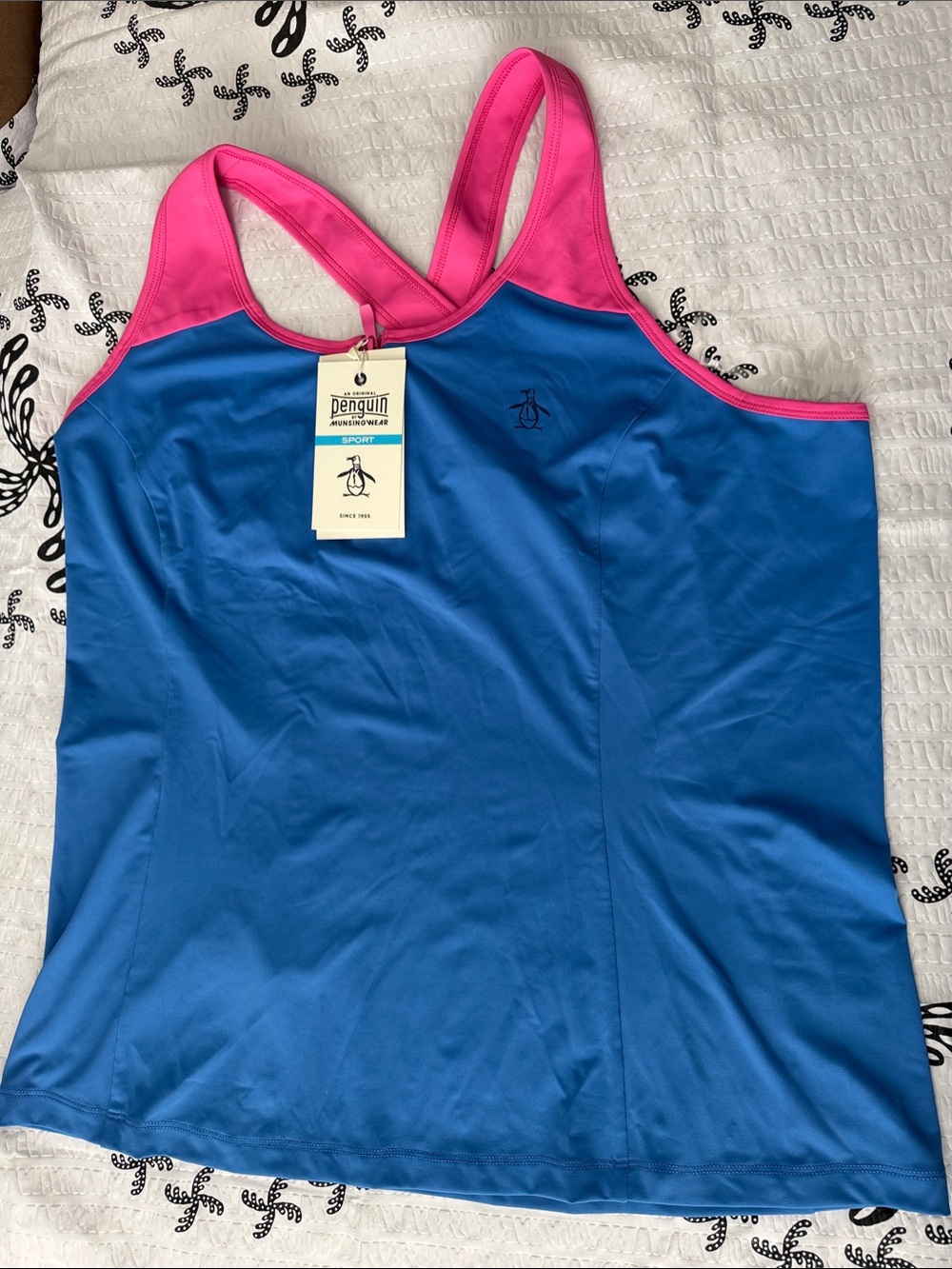 Original Penguin Blue Tank with Pink Trim Racerback